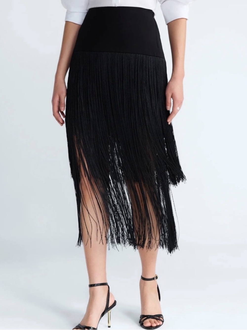 Devil Wears Prada Scoop Collection-Fringe Midi Skirt in Black -Size 6 - NWT